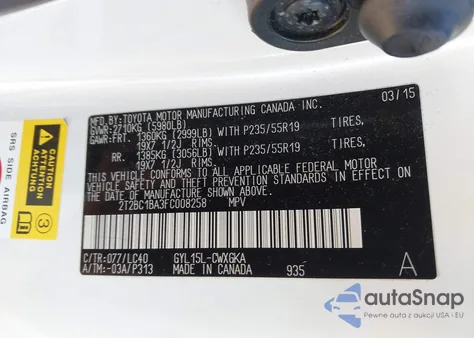 2015 Lexus Rx 450H из США, поврежденный, VIN 2T2BC1BA3FC008258